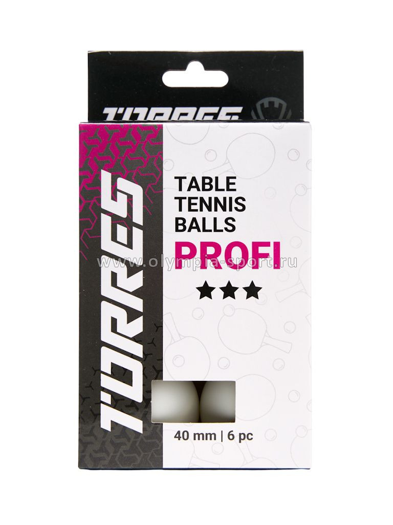 Мяч для настольного тенниса TORRES Profi 3*, (6 шт.) белый