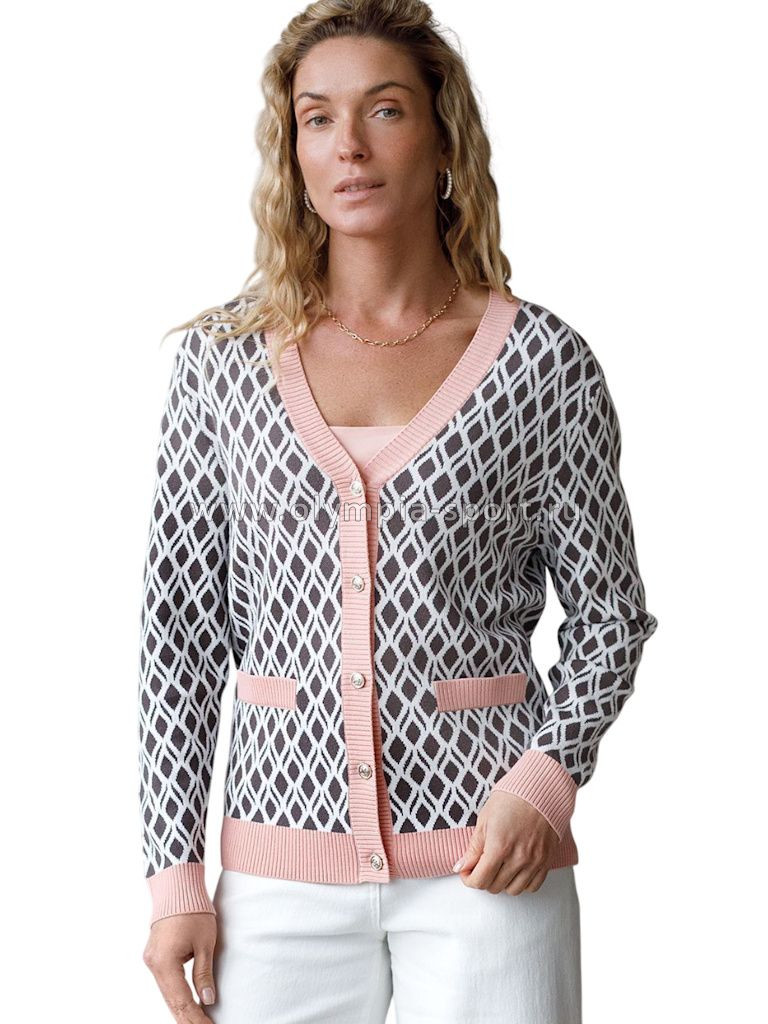 Кардиган женский Vilatte D31.152 кофейный-белый