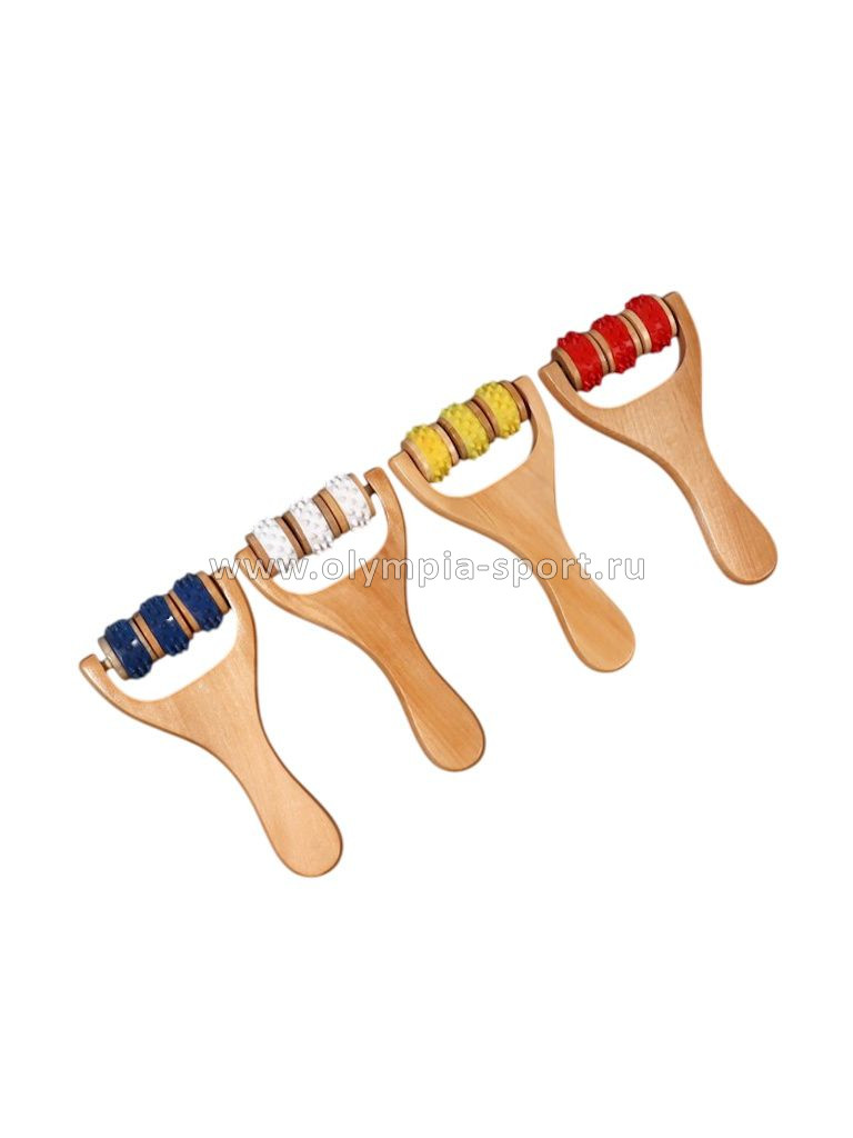 Массажёр деревянный Барабан роллер с пласт. шипами (3 ролика, 14*8*2см) OT